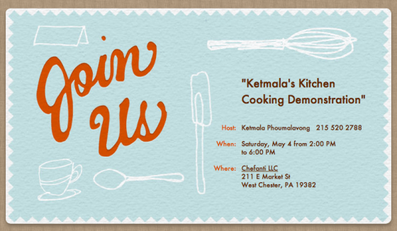 Invitation to Cooking Demo at Chefanti 5-4-13